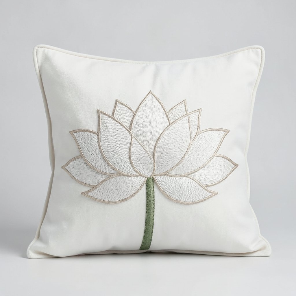 Handcrafted Lotus Motif Cushion Cover